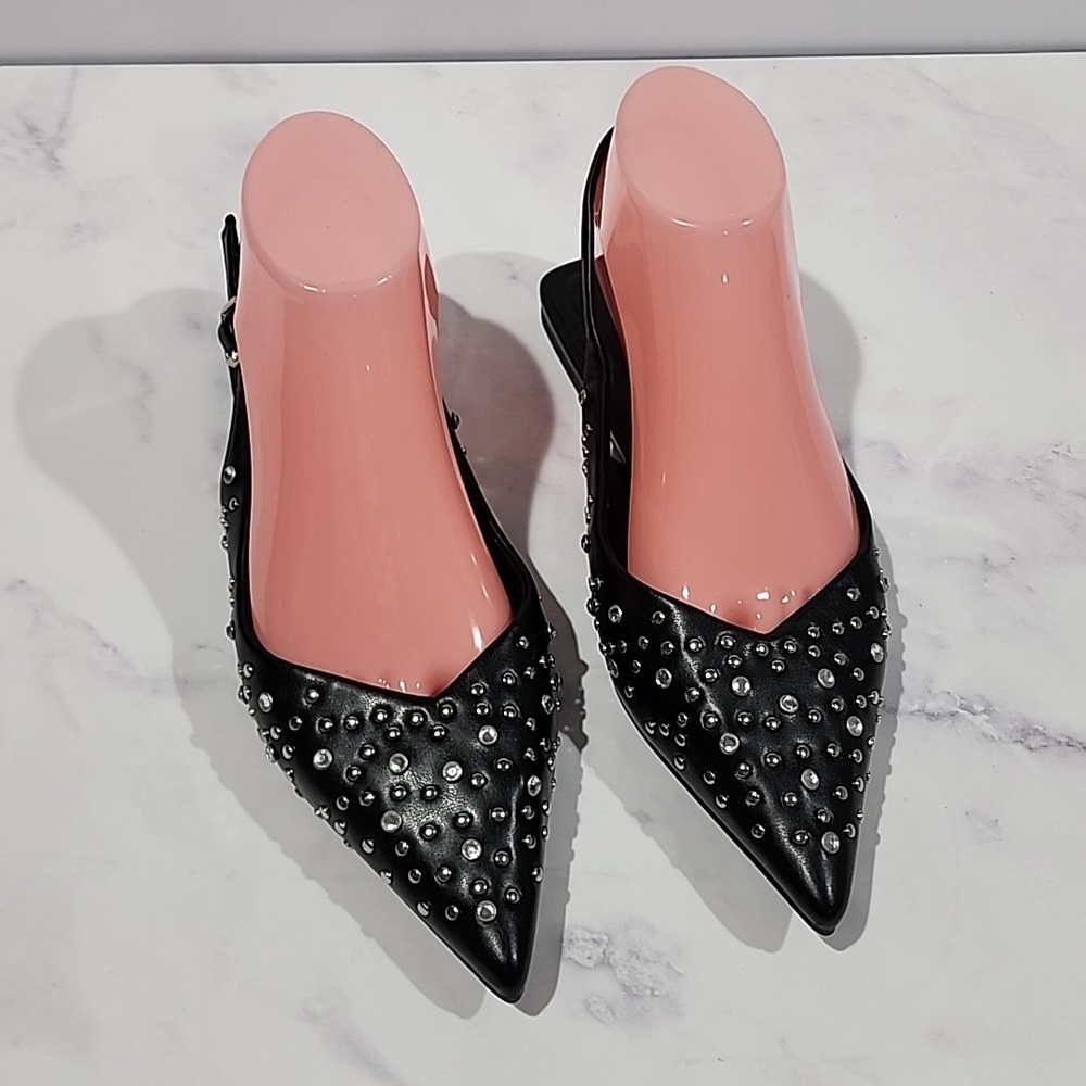 Bamboo Black Studded Flat Shoes Brand New
